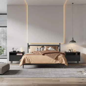 2 Drawer Mid Century Nightstand With Outlets Bedside Table 2359