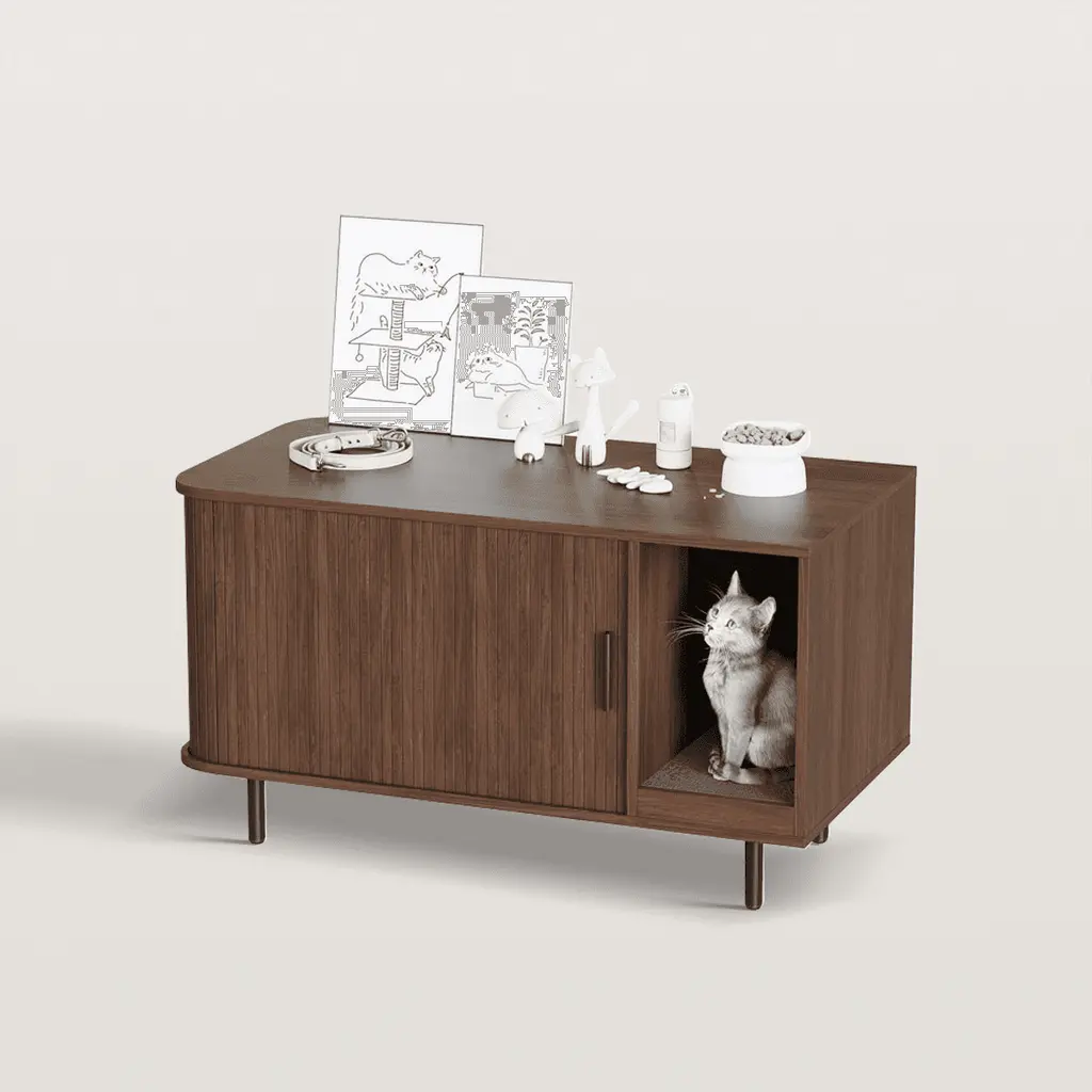 37.4in Cat Litter Box Enclosure With Cat Scratch Pad %26 Sliding Door 4493 37.4in Cat Litter Box Enclosure With Cat Scratch Pad %26 Sliding Door 4493