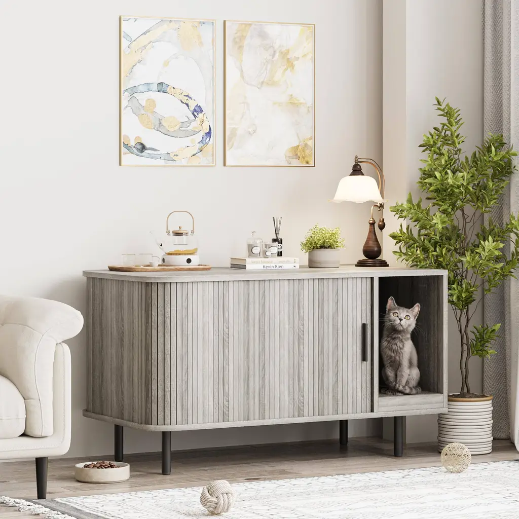 37.4in Cat Litter Box Enclosure With Cat Scratch Pad %26 Sliding Door 4589 37.4in Cat Litter Box Enclosure With Cat Scratch Pad %26 Sliding Door 4589