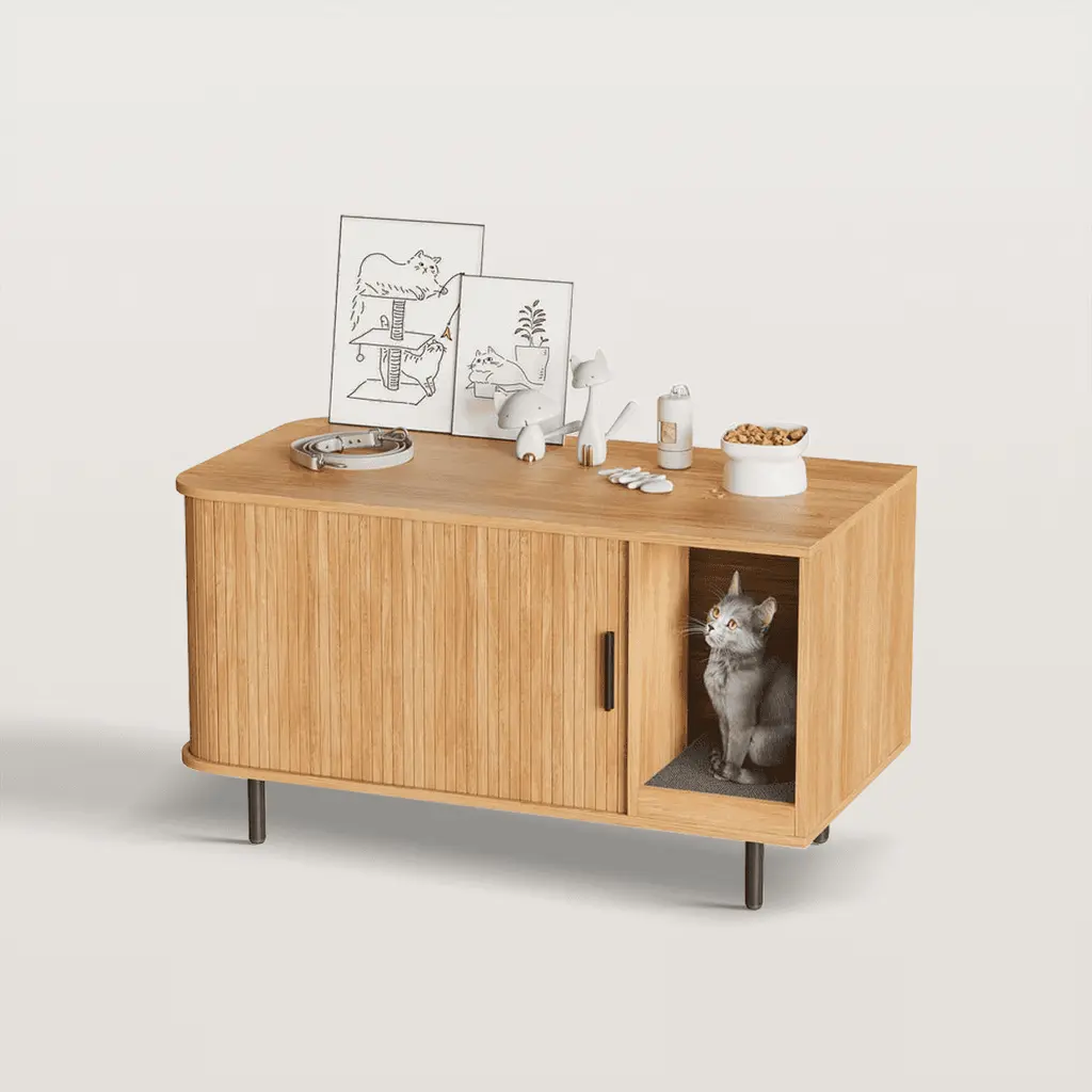 37.4in Cat Litter Box Enclosure With Cat Scratch Pad %26 Sliding Door 5877 37.4in Cat Litter Box Enclosure With Cat Scratch Pad %26 Sliding Door 5877