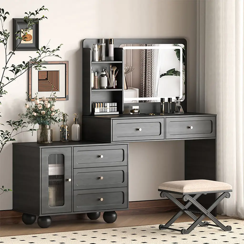 62in Makeup Vanity Set With Storage Shelves %26 LED Lights 7957 62in Makeup Vanity Set With Storage Shelves %26 LED Lights 7957