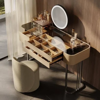 Bedside Integrated Storage Makeup Vanity With Glass Top 4141