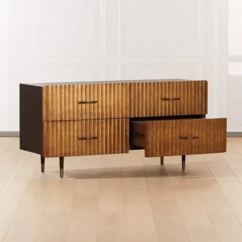 Convex Textured Dresser With 4 Drawers And Brass Colored Handles 8208