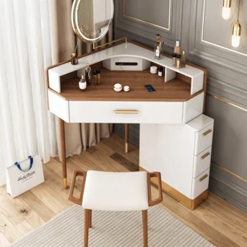 Corner Makeup Vanity Table With 5 Drawers 4065