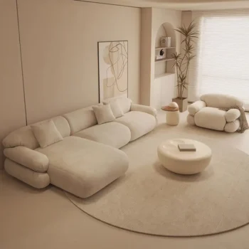 Cream Style Living Room Sofa No Wash Technology Fabric 8768