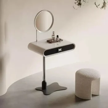 Cream Style Makeup Vanity With Round Mirror And Stool 8648