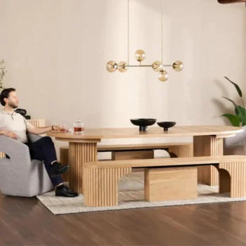 Expandable Dining Table And Two Benches Set 7138