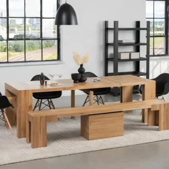 Extendable Dining Table And Dining Bench Set 8297