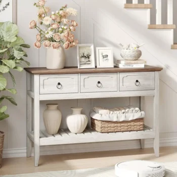 Farmhouse Entryway Table Console Table With 3 Drawers 5196