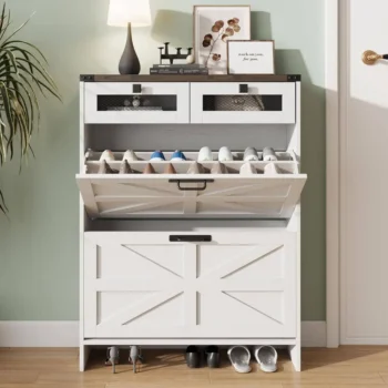 Farmhouse Shoe Cabinet With 2 Flip Drawers%26 2 Drawers 6466