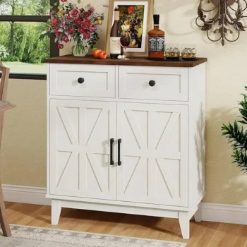 Farmhouse Storage Cabinet With Barn Doors And Drawers 2631