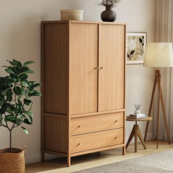 Freestanding Bedroom Armoire Wardrobe With 2 Drawers 6383