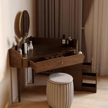 Glass Rock Panel Makeup Vanity With Integrated Storage Cabinet 4098