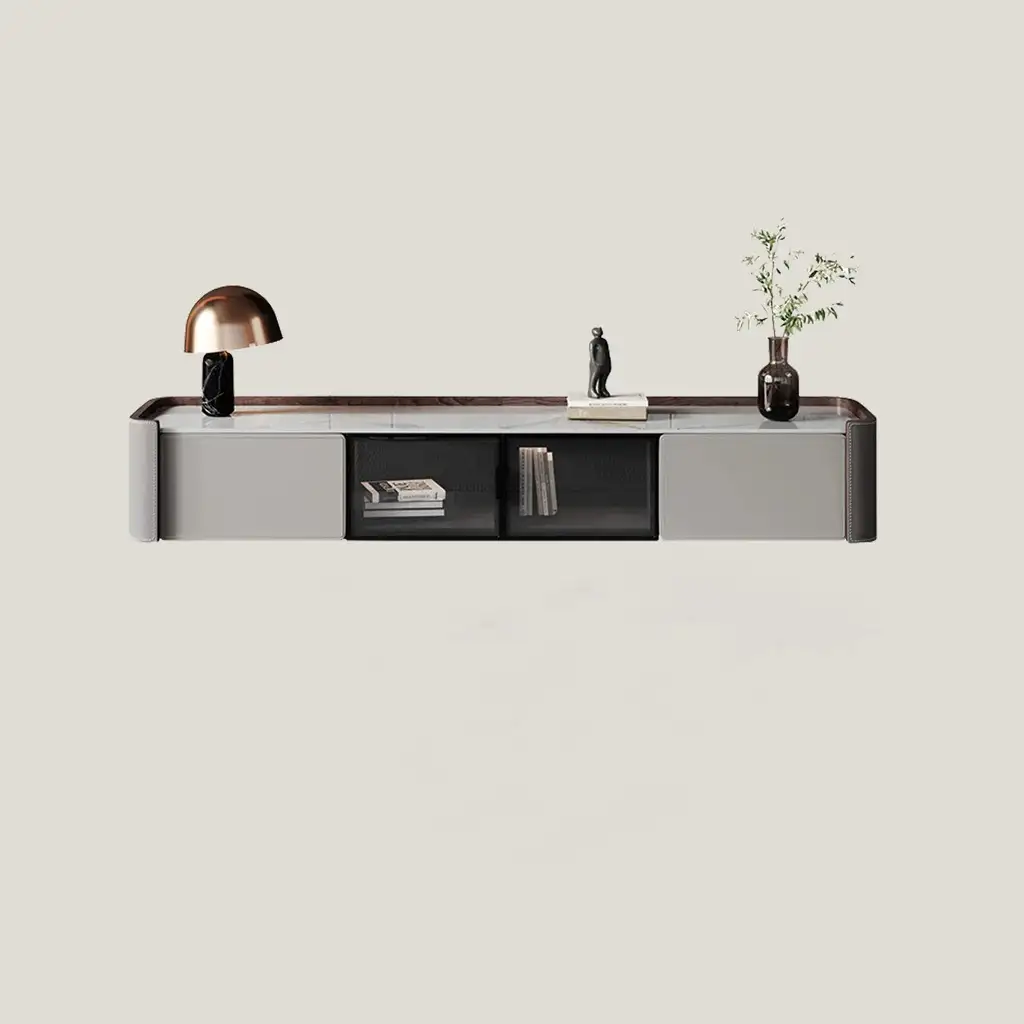 Gray Stone Modern Round Coffee Table TV Stand 3954 Gray Stone Modern Round Coffee Table TV Stand 3954