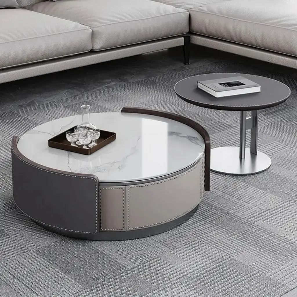 Gray Stone Modern Round Coffee Table TV Stand 8288 Gray Stone Modern Round Coffee Table TV Stand 8288