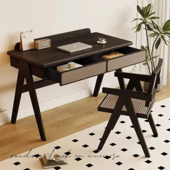 Home Office Rattan Computer Desk Retro Makeup Vanity 2747