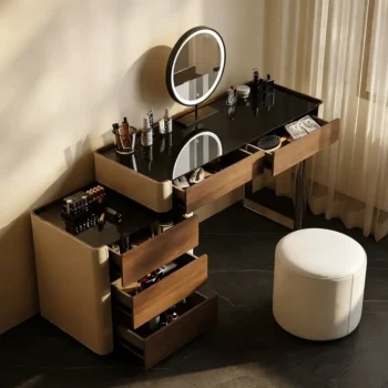 Light Luxury Makup Vanity With Saddle Leather Finish 4088