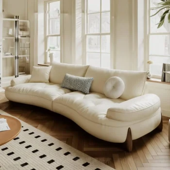 Living Room Curved Leather Sofa With Soft Armrests 3519
