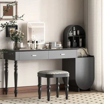 Mid Century Makeup Vanity With Arched Chest Of Drawers 3792