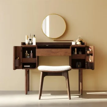Mid Century Modern Makeup Vanity With Rotating Mirror And Stool 4630
