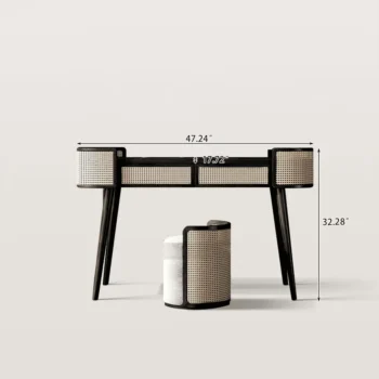 Mid Century Modern Rattan Makeup Vanity Desk 1971