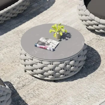 Modern Faux Marble Top Round Outdoor Coffee Table 2432