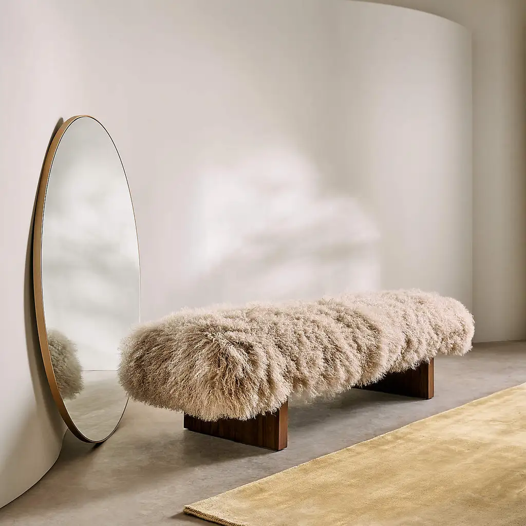 Modern Luxury Sheepskin Covered Bench 5912 Modern Luxury Sheepskin Covered Bench 5912