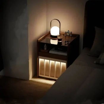 Modern Nightstand Wood Bedside Table With Lights 6673