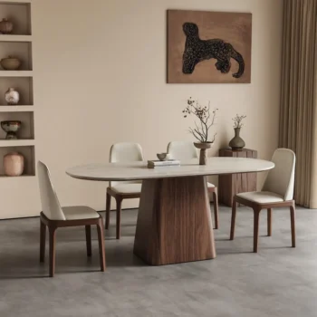 Modern Pedestal Table Sintered Stone Dining Table Set 7743