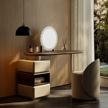 Modern Walnut Makeup Vanity With Comfortable Stool 1384
