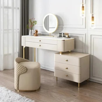 Modern White Makeup Vanity Set With Lighted Mirror And Stool 4912