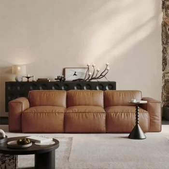 Modular Brown Leather Sofa 3 Seater 8809