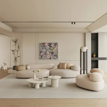 Pebble Shaped Fabric Sofa Set Deep Seat Couches 5291