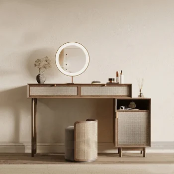 Rattan Makeup Vanity With Light Dressing Table Set 9659