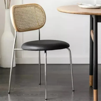 Rattan Woven Microfiber Leather Stainless Steel Dining Chair 6182