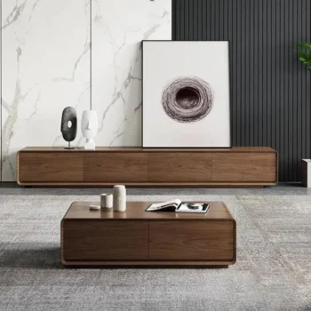 Rectangular Wood Walnut Coffee Table With Storage 1394