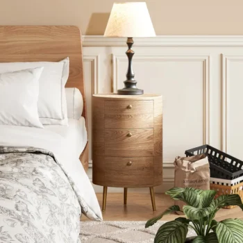 Round Boho End Table With 3 Drawers And Tripod Leg 9644