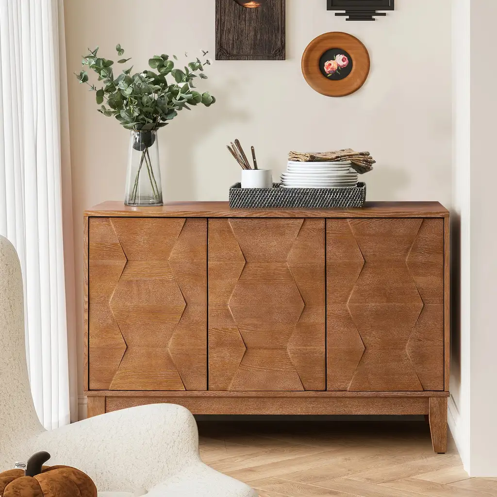 Side Cabinet With Textured Lines And 3 Push To Open Doors 4428 Side Cabinet With Textured Lines And 3 Push To Open Doors 4428