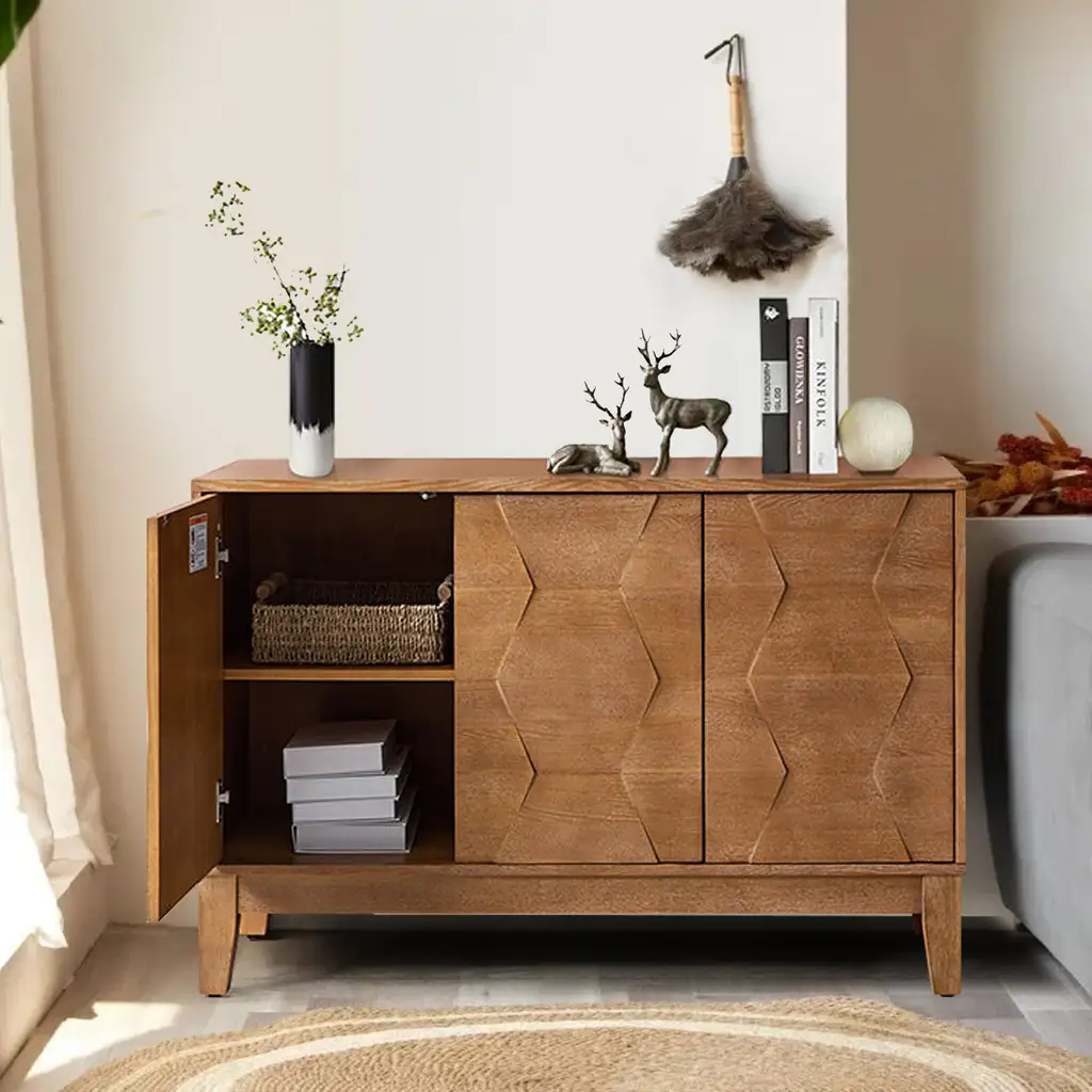 Side Cabinet With Textured Lines And 3 Push To Open Doors 5301 Side Cabinet With Textured Lines And 3 Push To Open Doors 5301