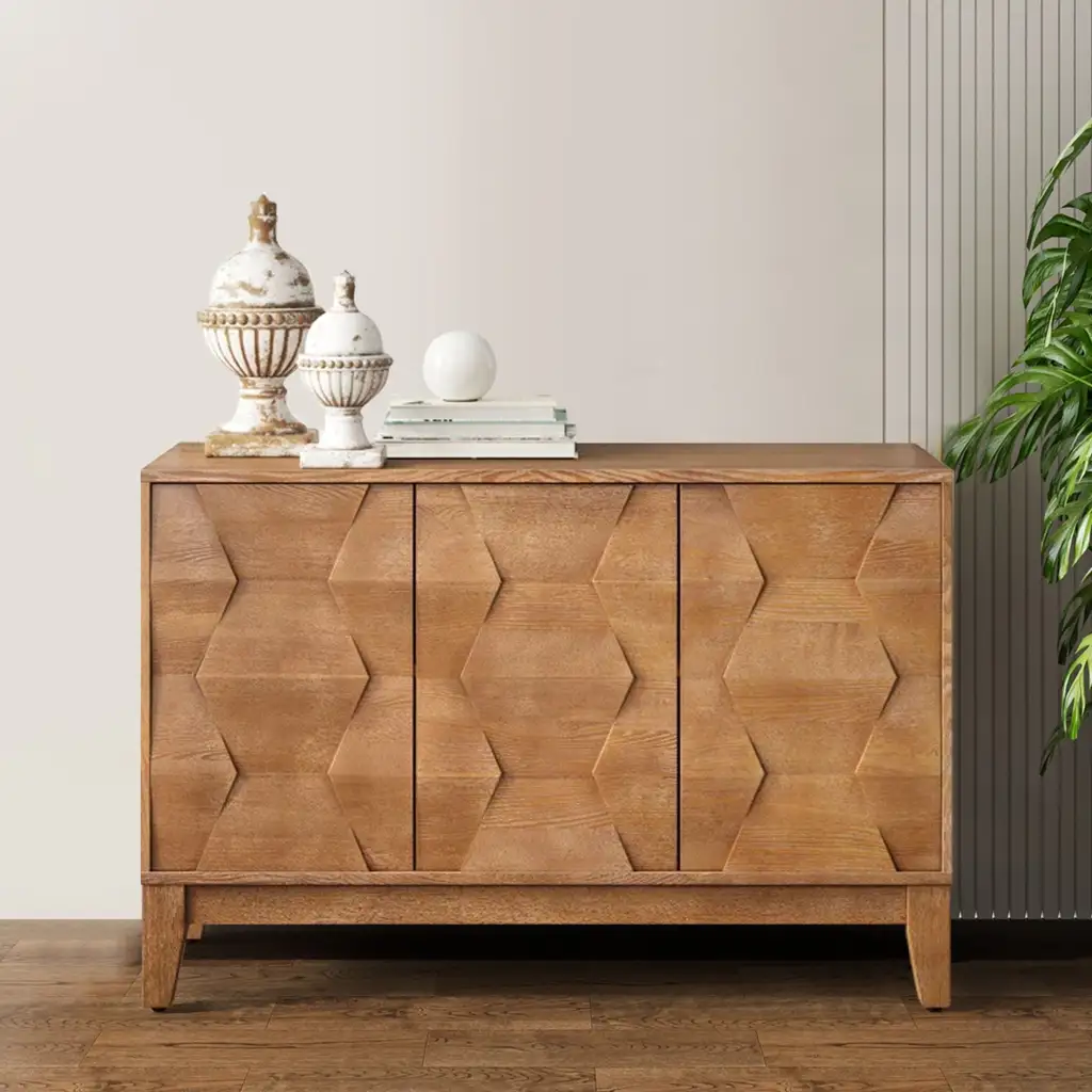 Side Cabinet With Textured Lines And 3 Push To Open Doors 9297 Side Cabinet With Textured Lines And 3 Push To Open Doors 9297