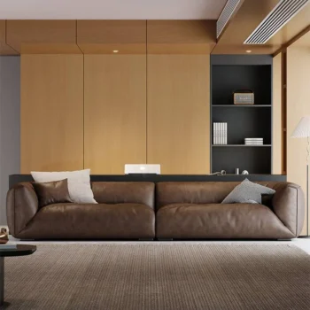 Straight Lined Leather Sofa For Living Room 8533