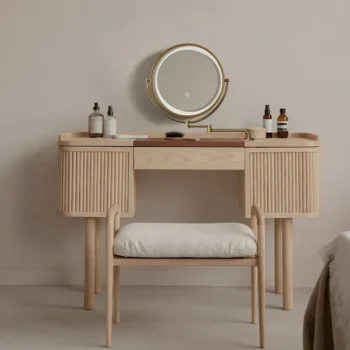 Symmetrical Makeup Vanity With Fence Shaped Cabinet Door 2701