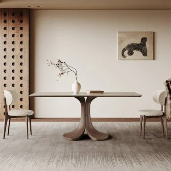 Walnut Colored Veneer Matte Rock Dining Table 7796