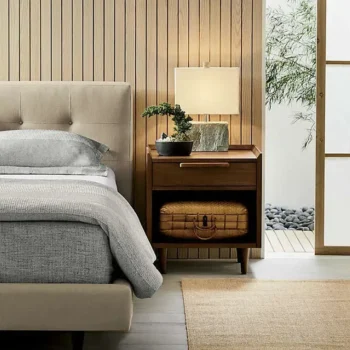 Wood Nightstand End Table With Drawer And Open Space 7562