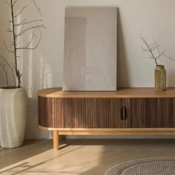 Wood TV Stand Media Console With 2 Roller Shutter Door 4541